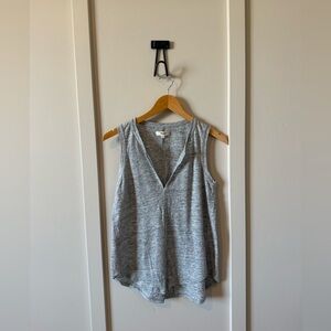 Madewell Heather Grey Linen Blend Split V-Neck Sleeveless Tank Top Small